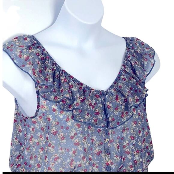 Maurices Sheer Floral Button-Up Top Large – Peplum Hem, Sleeveless - Picture 8 of 14